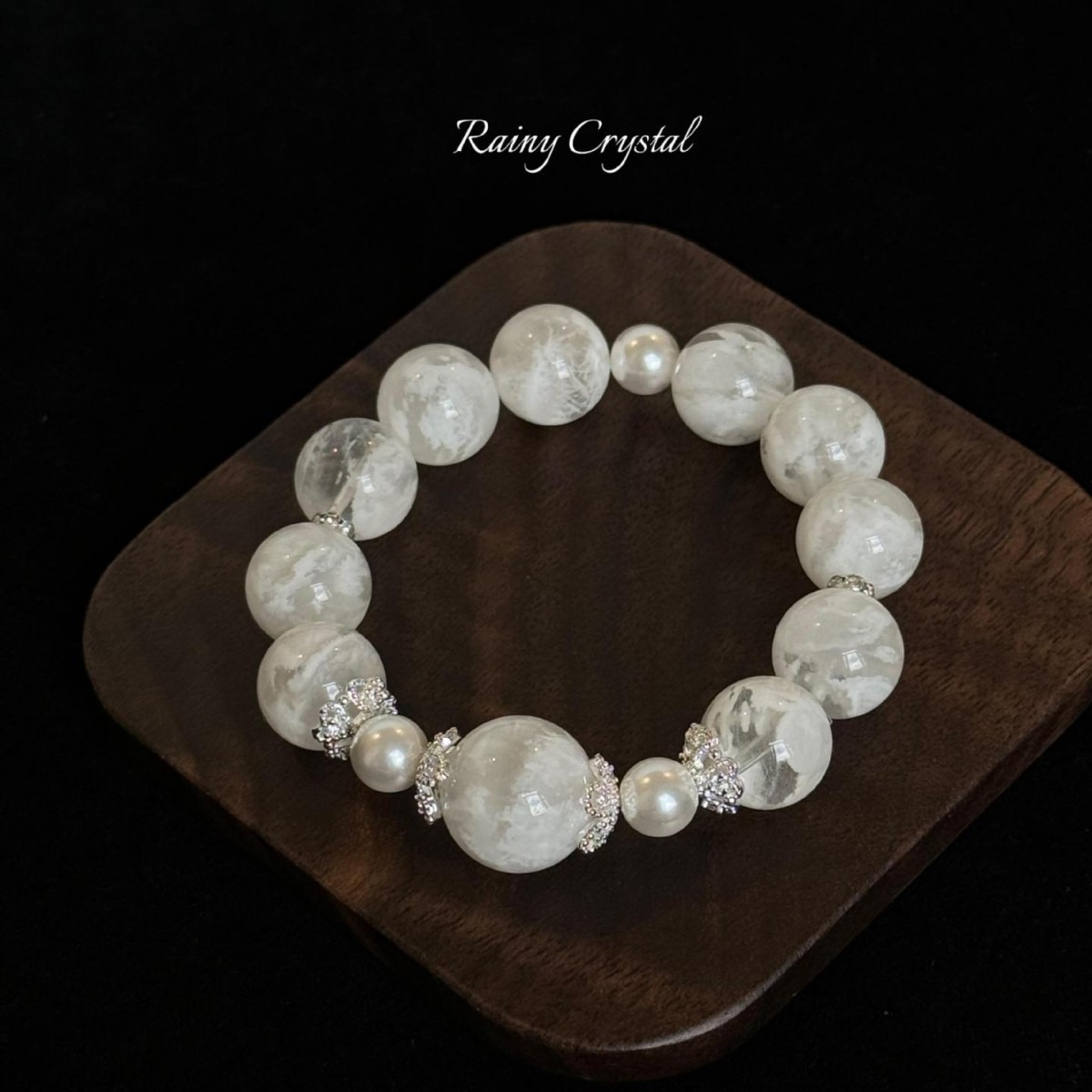 Natural White Phantom Quartz Beaded Bracelet 14-16mm