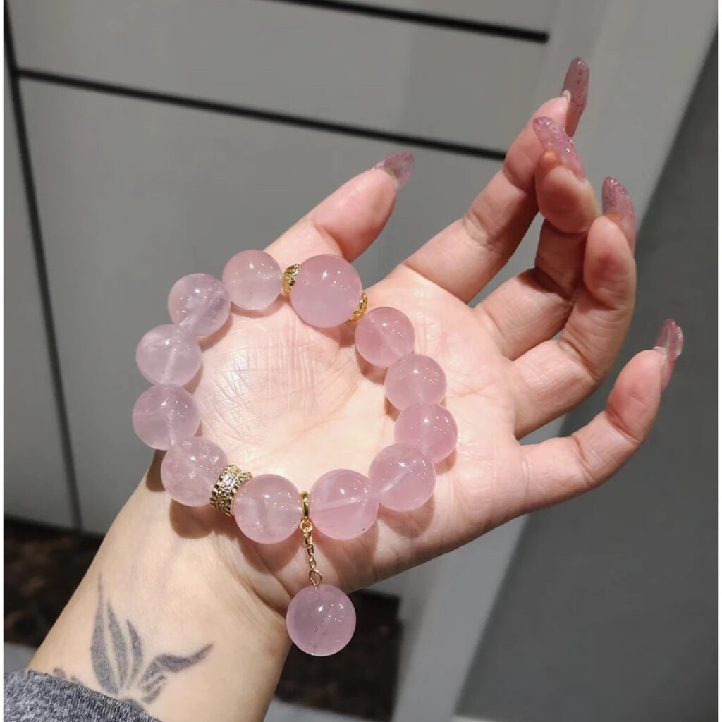 Natural Rose Quartz Handmade 18 Bead Bracelet 1