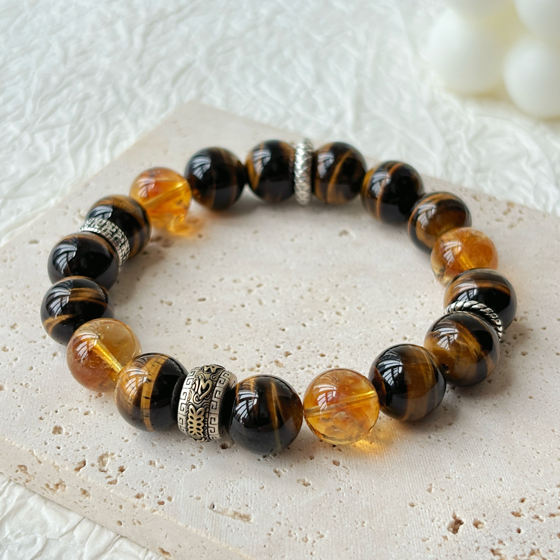 Natural Citrine 925 Sterling Silver Beaded Bracelet 8