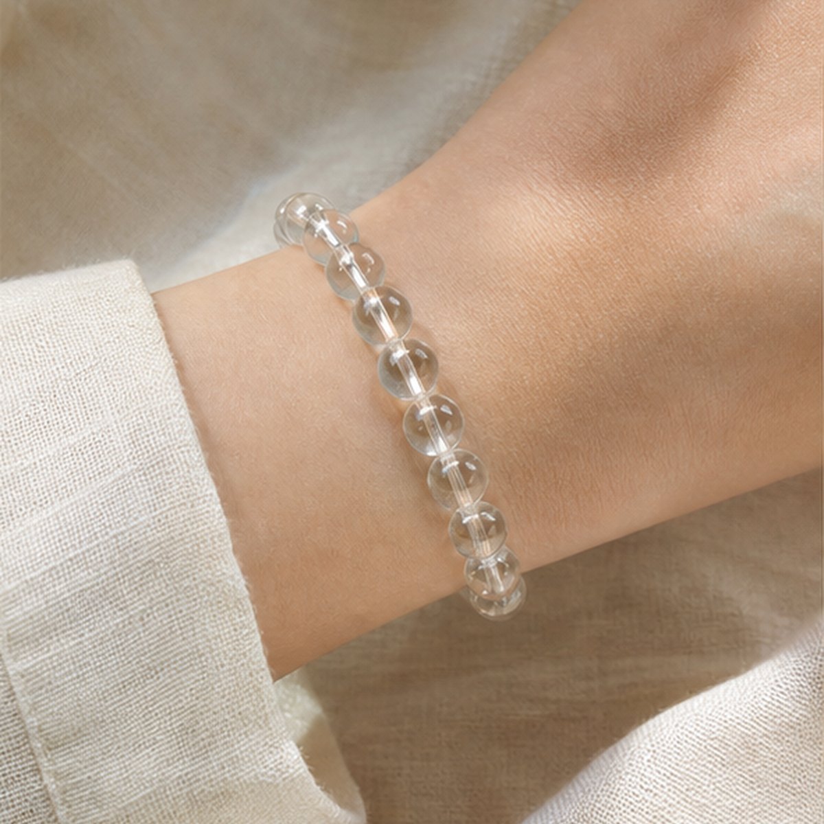 Custom crystal bracelet worn on wrist