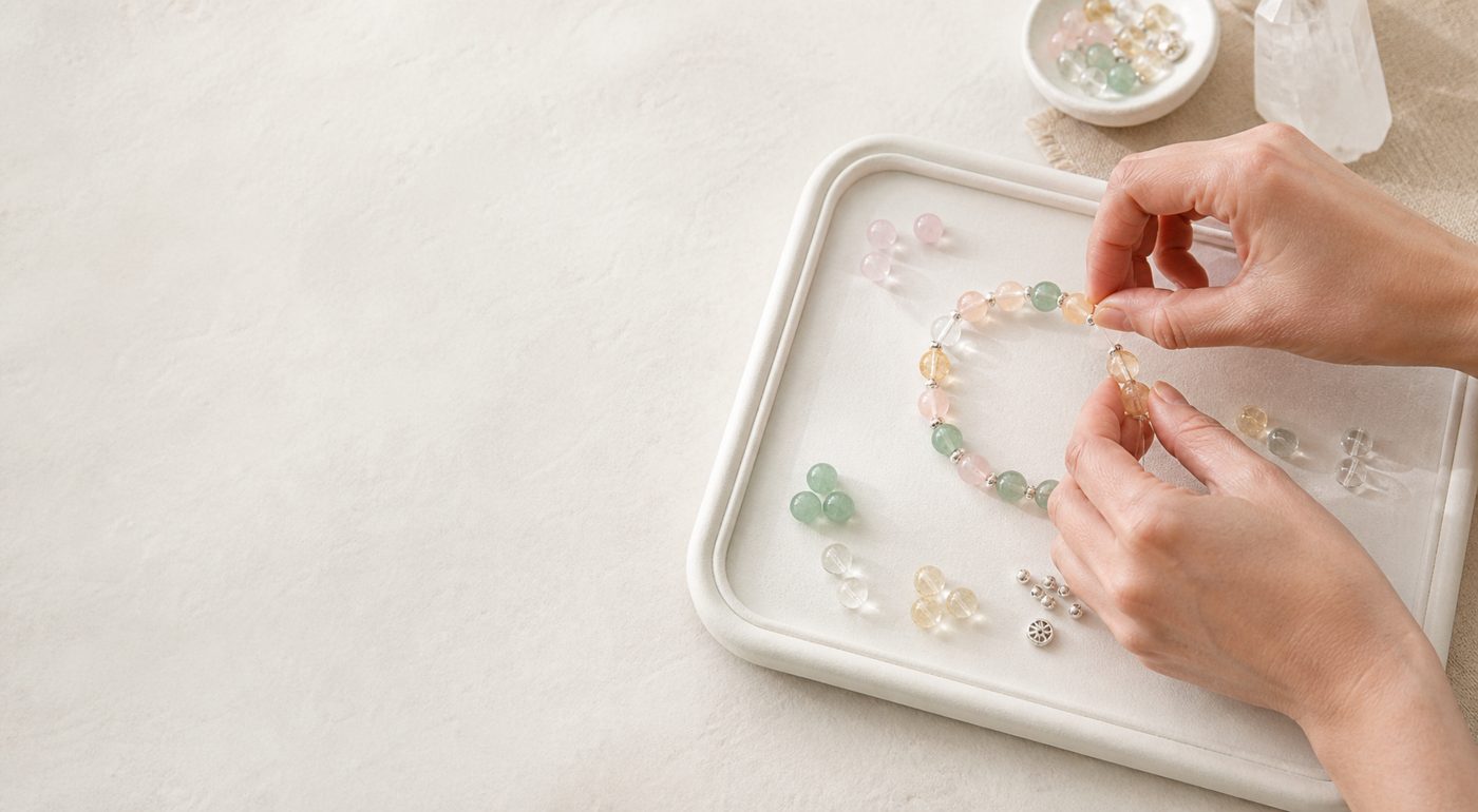 Crystal beads arranged by hand