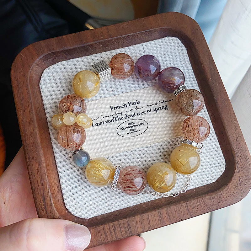 Golden Rutilated Quartz & Black Gold Crystal Bracelet