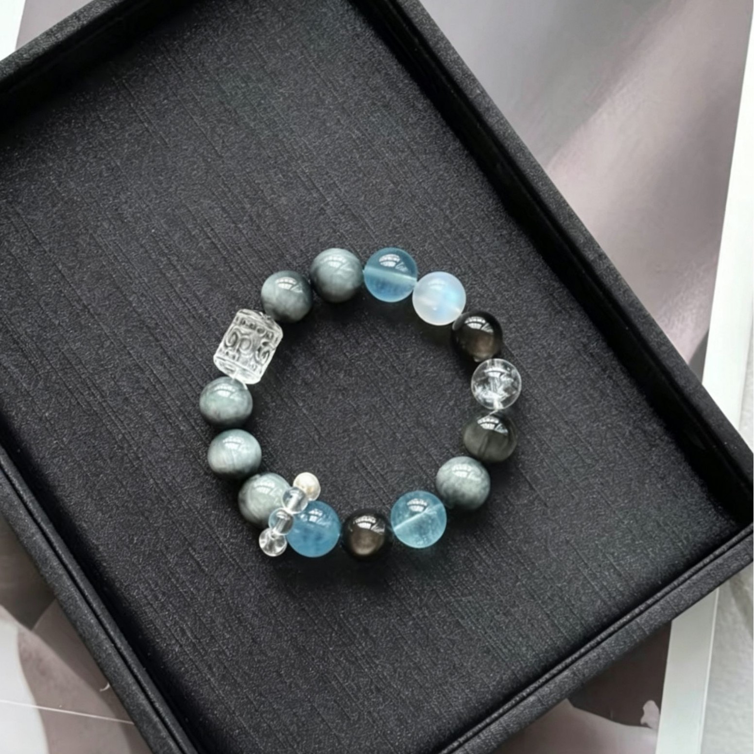 Natural White Crystal Handmade Round Bead Couple Bracelet