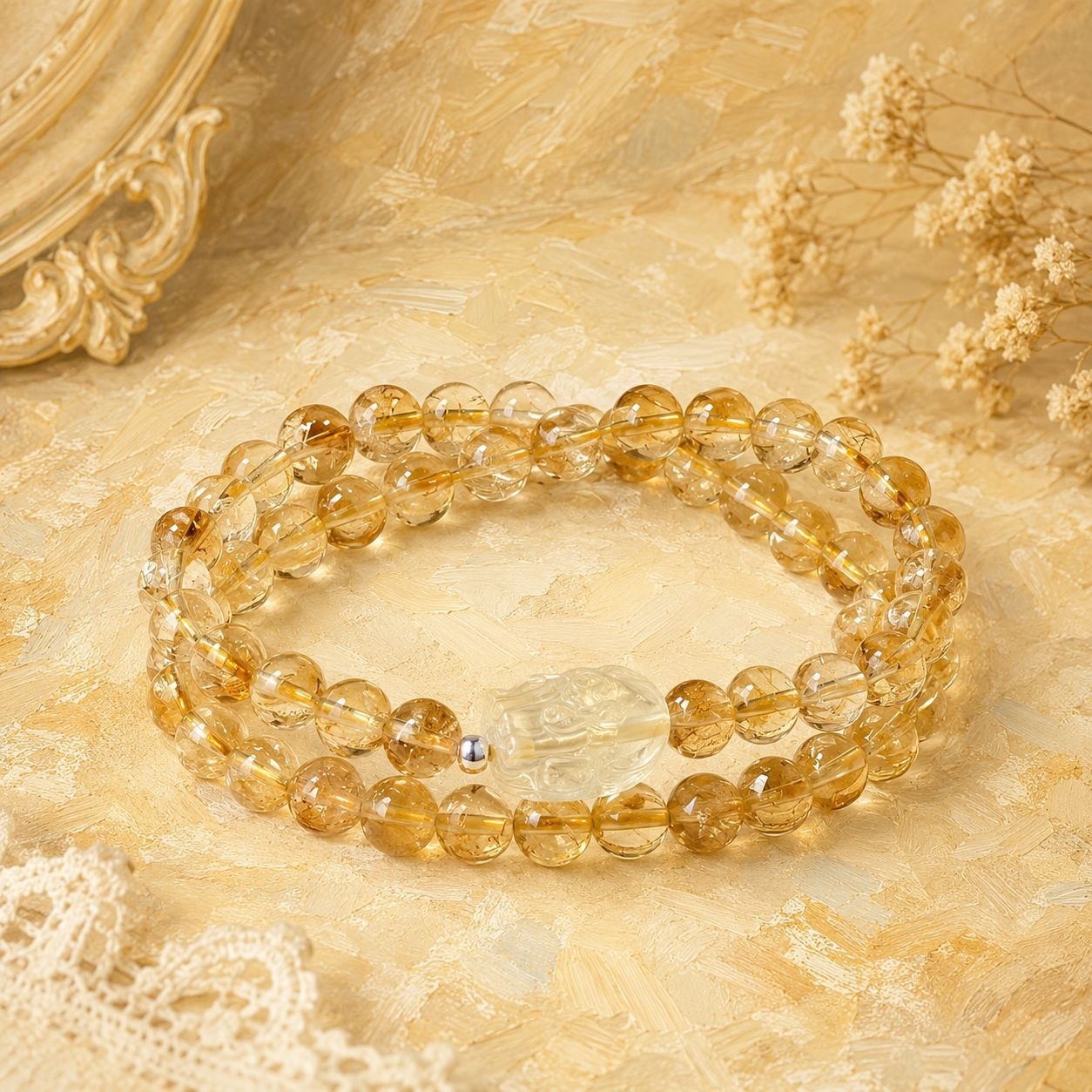 925 Sterling Silver Handmade Yellow Azeztulite Crystal Bracelet 9