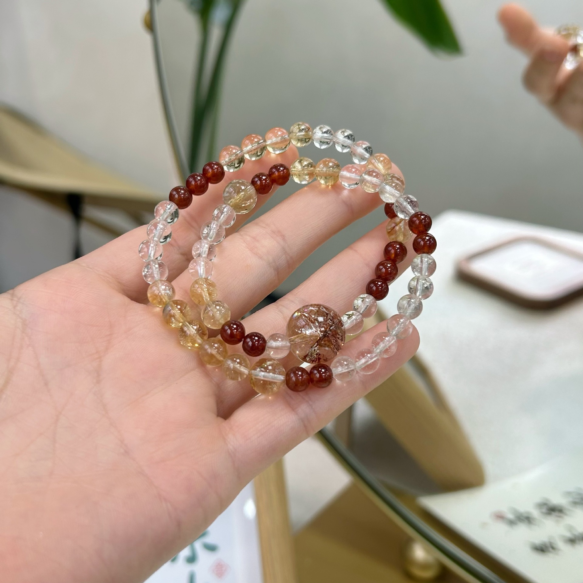 6mm Natural Yellow Crystal Handmade Round Bead Women's Bracelet 4