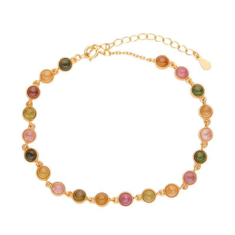 925 Sterling Silver Natural Tourmaline Colorful Gemstone Bracelet 6