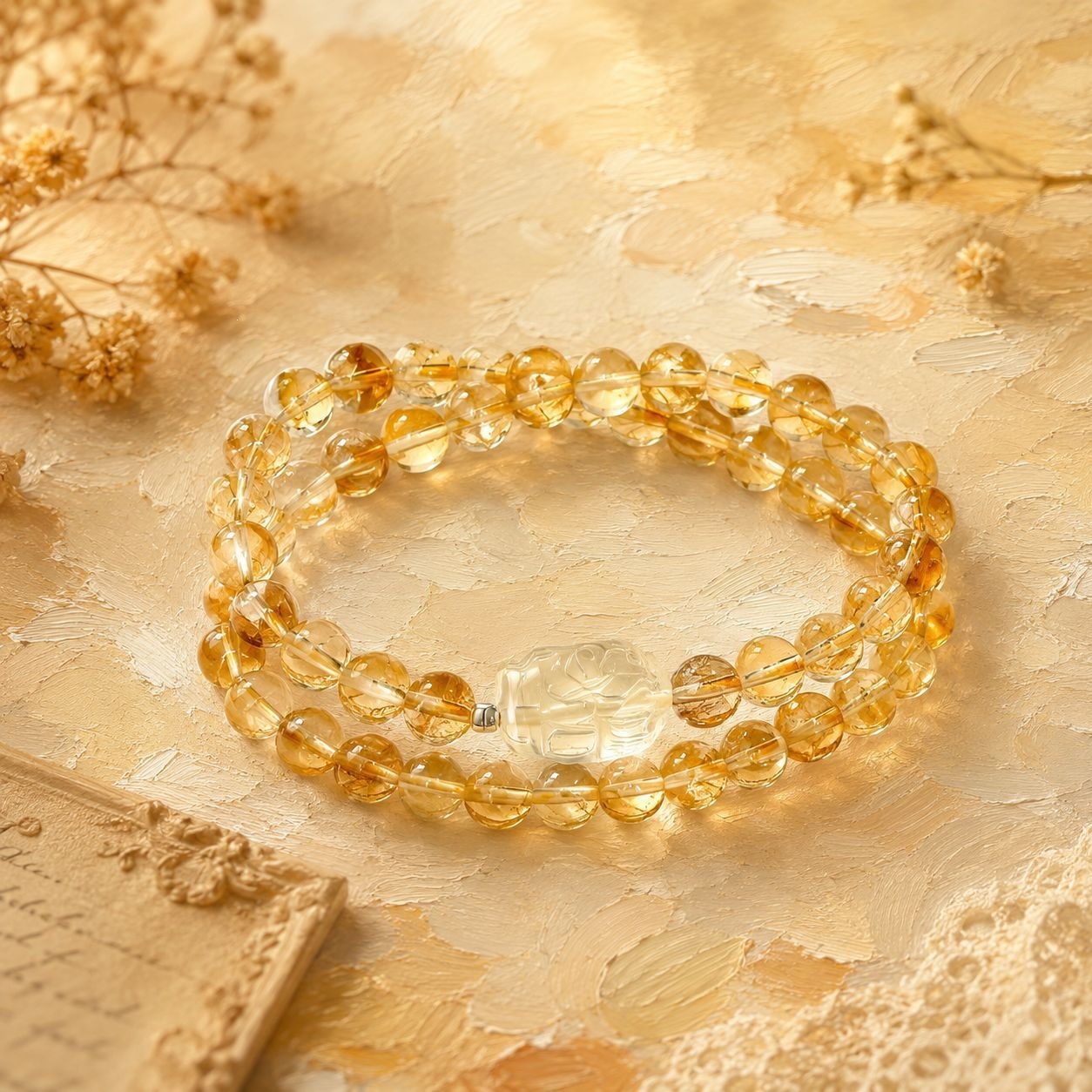 925 Sterling Silver Handmade Yellow Azeztulite Crystal Bracelet 6