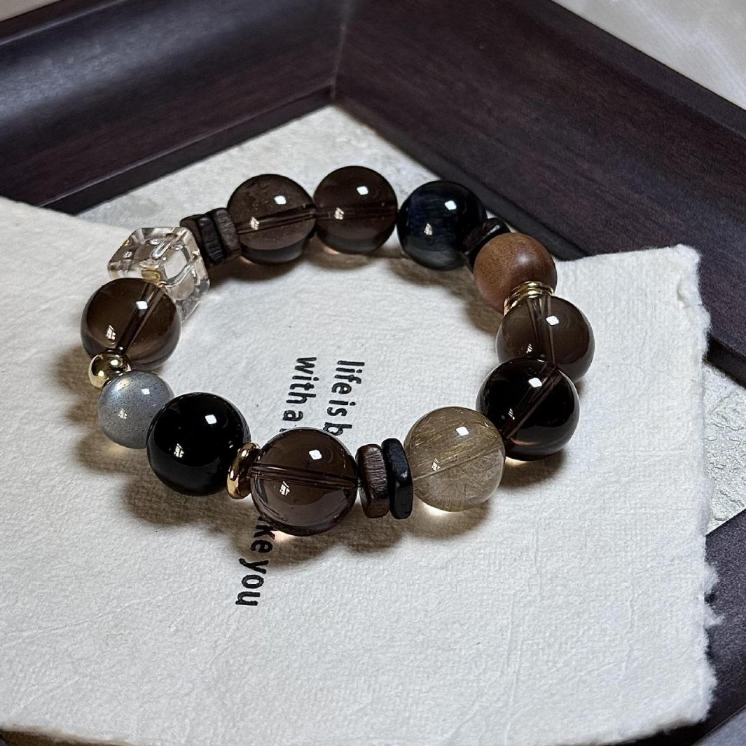 14mm Natural Smoky Quartz Beaded Bracelet