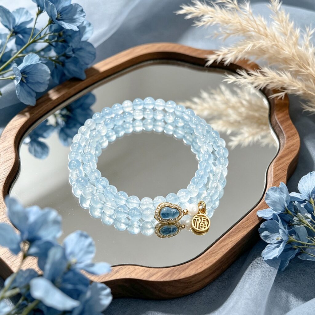 Natural Clear Ice Aquamarine Beaded Bracelet 3