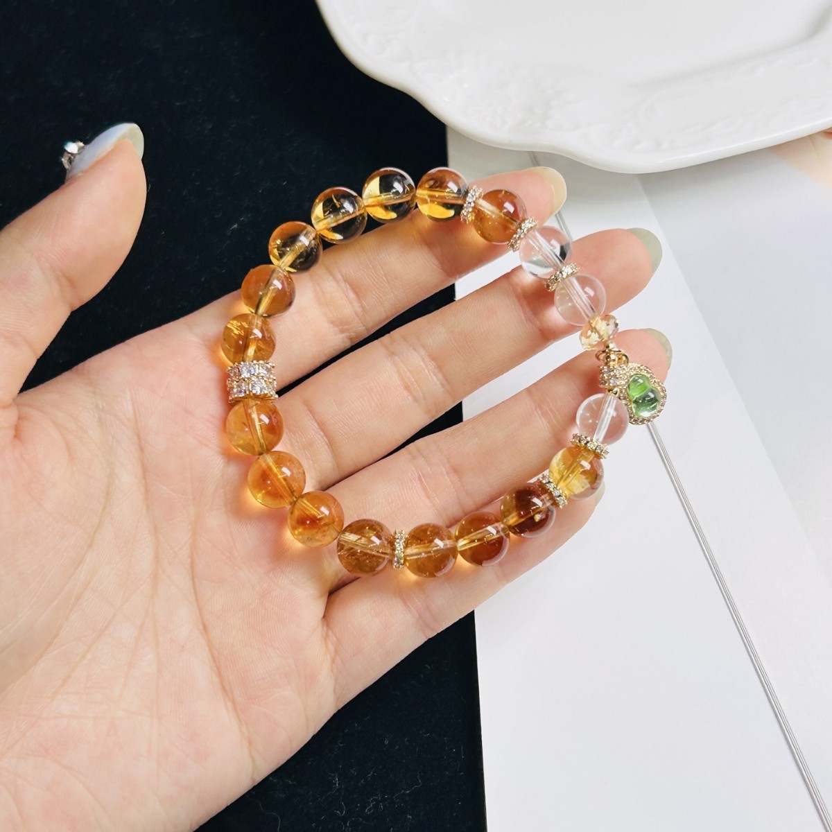 8-9mm Natural Yellow Crystal Round Beaded Unisex Jewelry 4