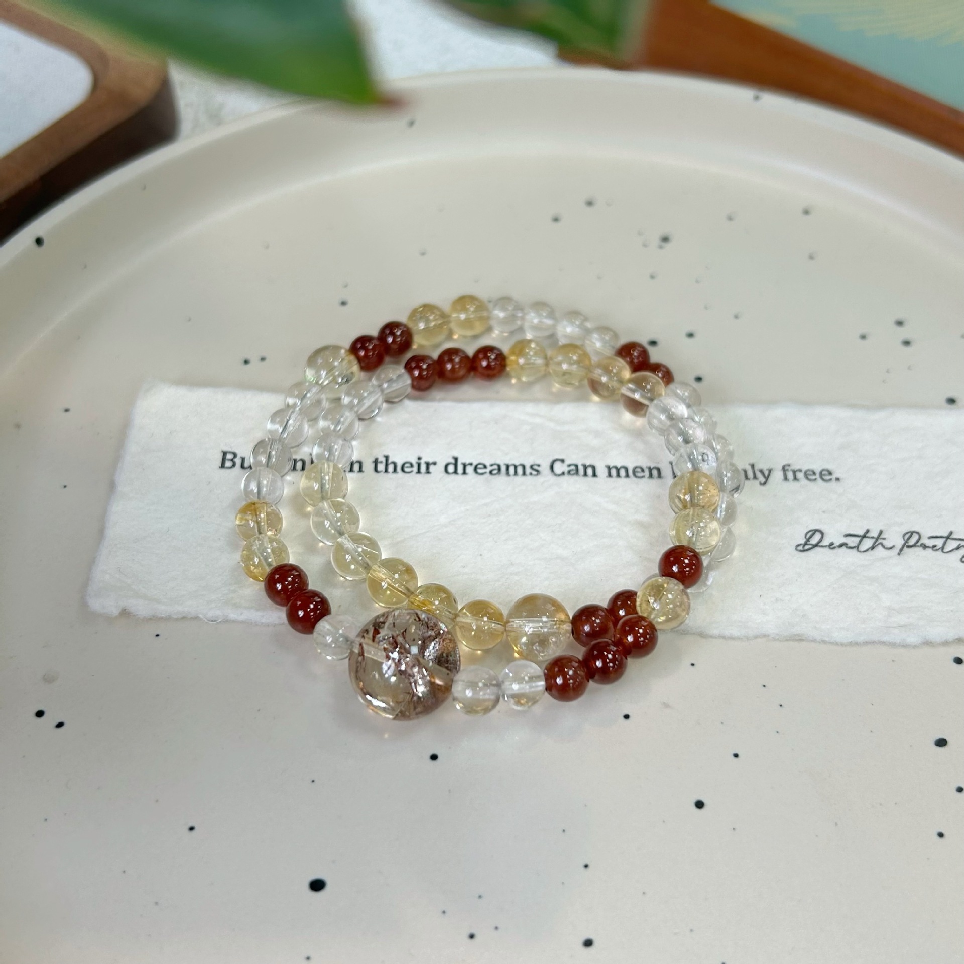 6mm Natural Yellow Crystal Handmade Round Bead Women's Bracelet 5