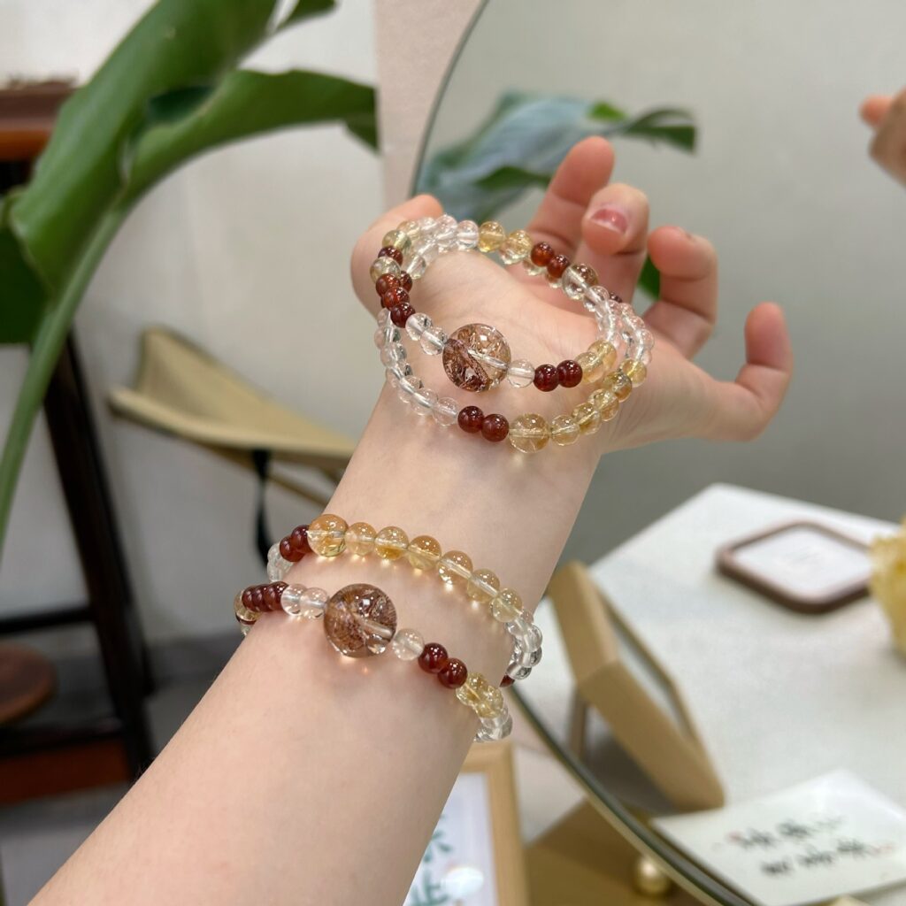 6mm Natural Yellow Crystal Handmade Round Bead Women's Bracelet 2