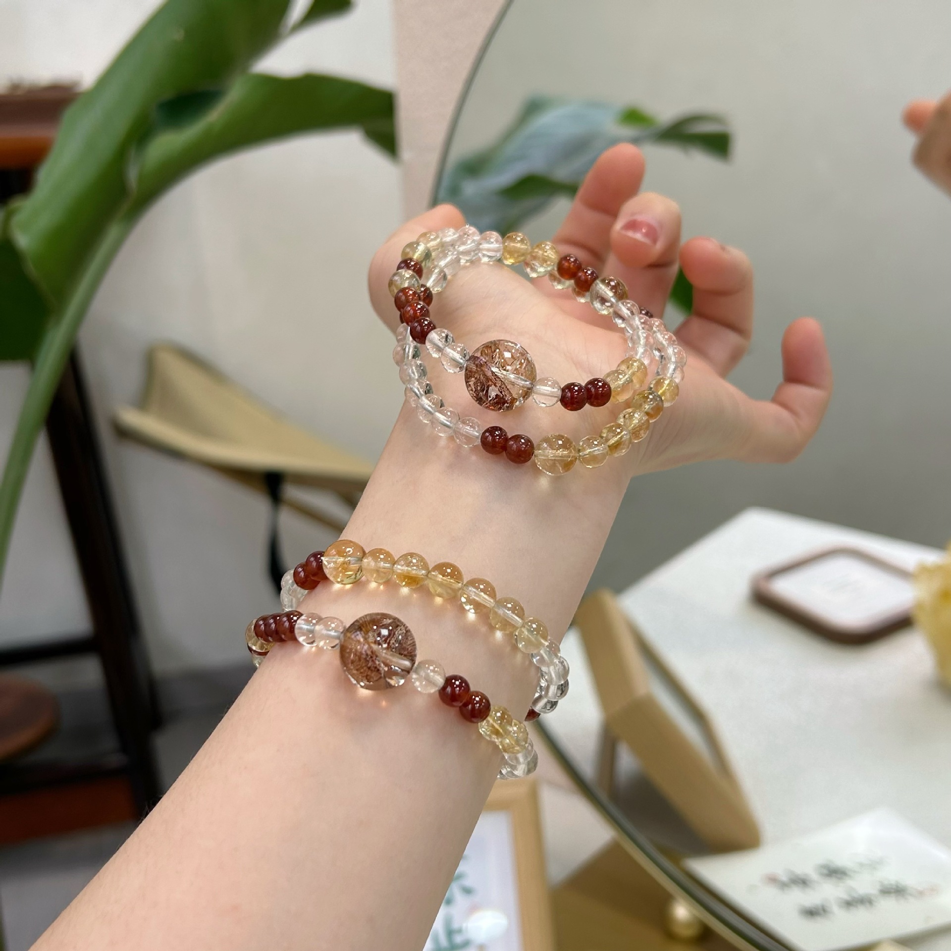 6mm Natural Yellow Crystal Handmade Round Bead Women's Bracelet 2