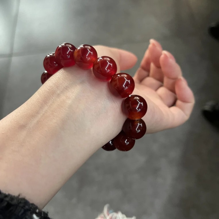 Natural Red Agate Handmade Beaded Bracelet