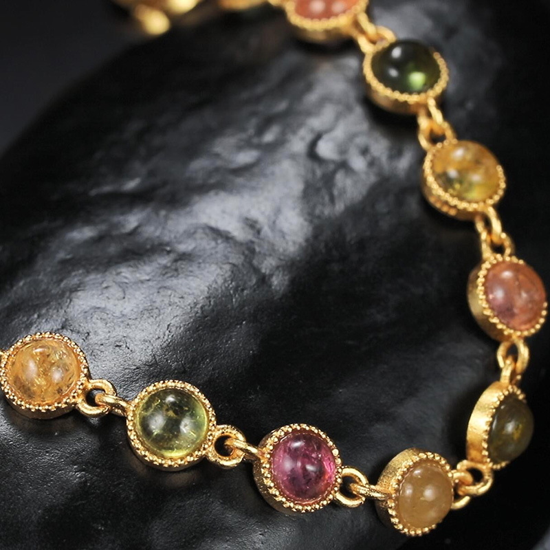 925 Sterling Silver Natural Tourmaline Colorful Gemstone Bracelet 2