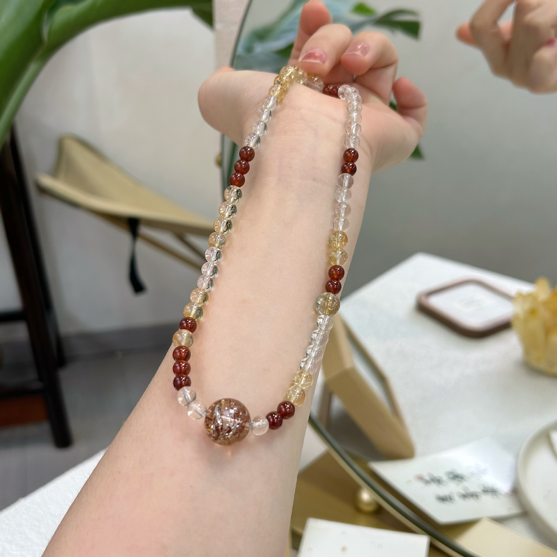 6mm Natural Yellow Crystal Handmade Round Bead Women's Bracelet 3