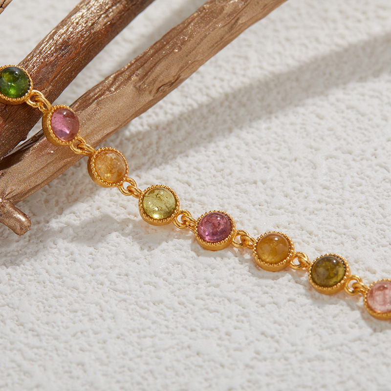 925 Sterling Silver Natural Tourmaline Colorful Gemstone Bracelet 5