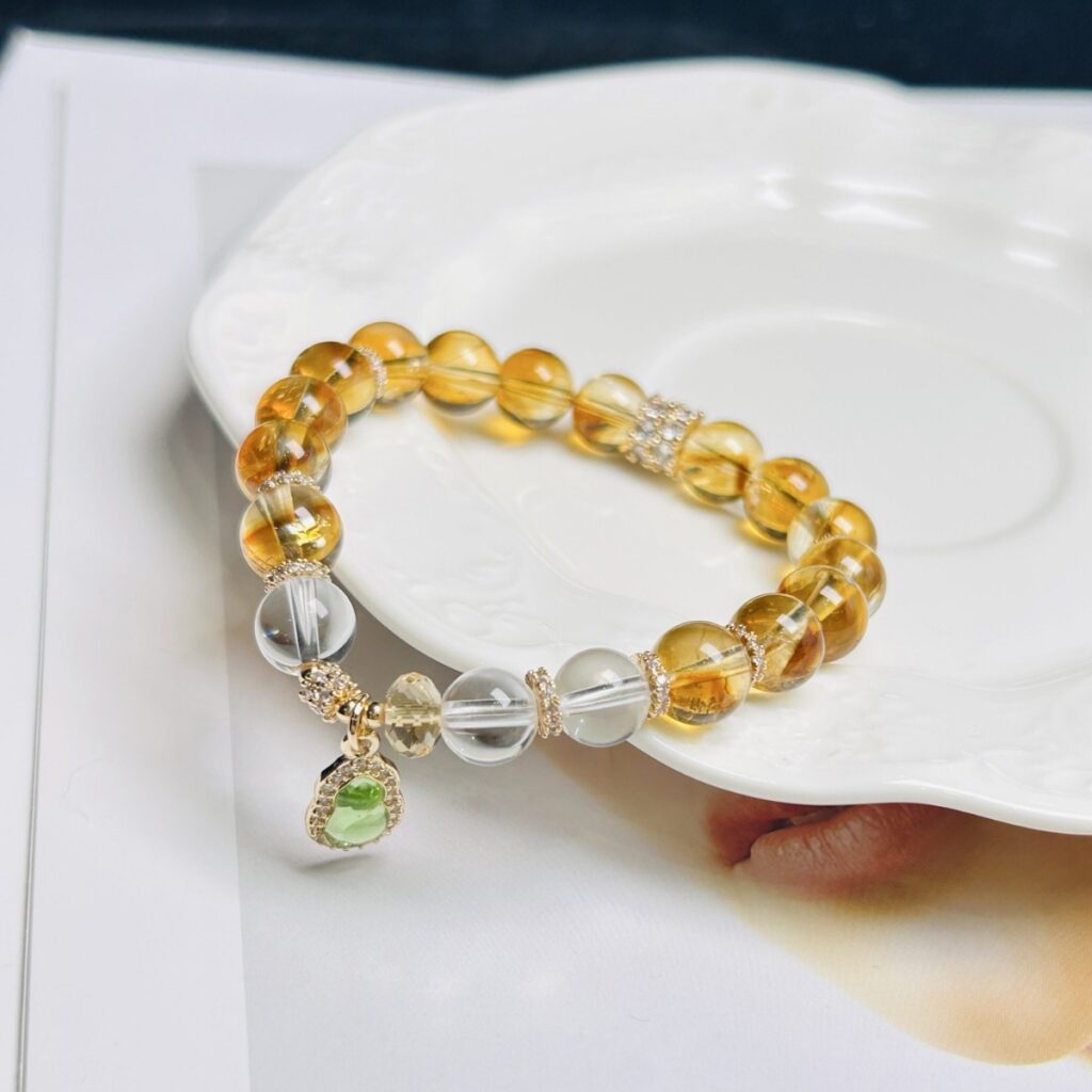 8-9mm Natural Yellow Crystal Round Beaded Unisex Jewelry 2