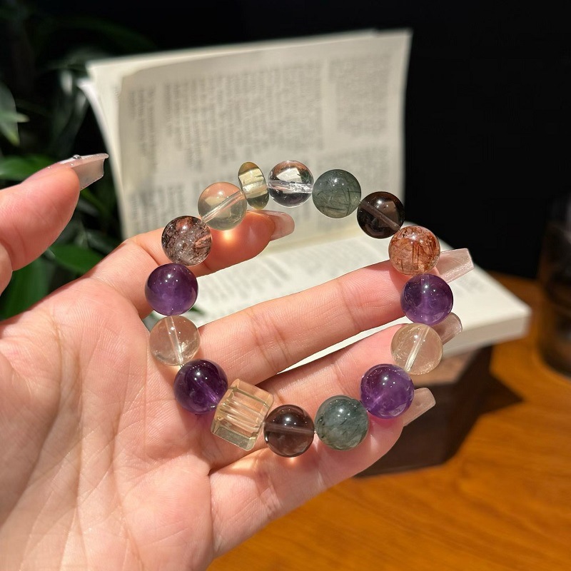 DU Brand Black Super Seven Natural Crystal Beaded Bracelet 2