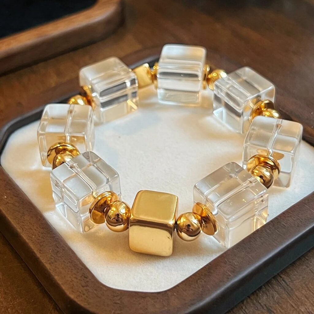 AA Grade Natural White Crystal Ice Gold Square Sugar Handcrafted Beaded Jewelry 1