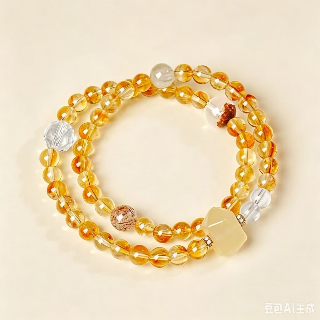 Unisex Double Loop Yellow Crystal 6mm Beaded Bracelet with Lemon Yellow Double Point 2